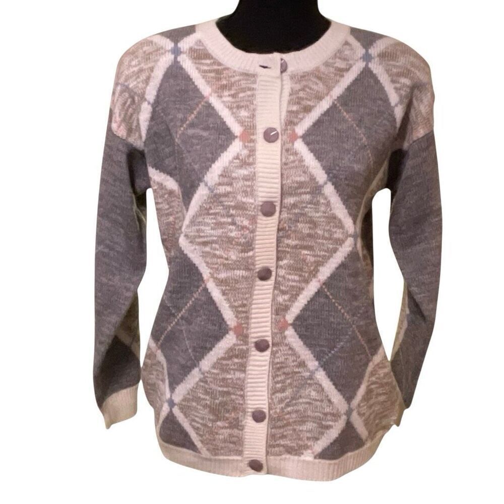 Dana Scott Fall Collection Vintage 90’s Women’s Argyle Cardigan Sweater